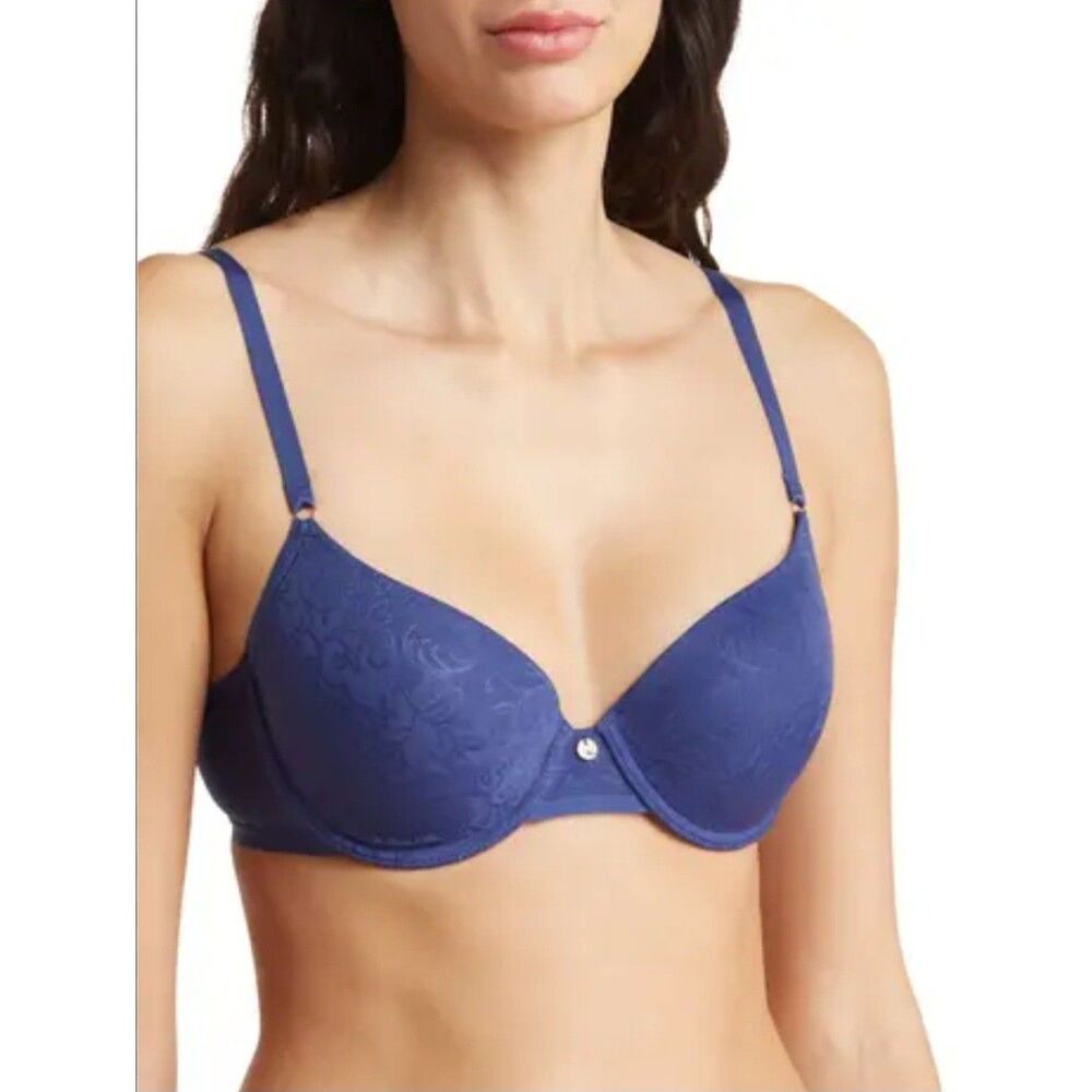 Natori Bra 36DDD Blue Sheer Jacquard Floral Lace Full Fit Contour Underwire